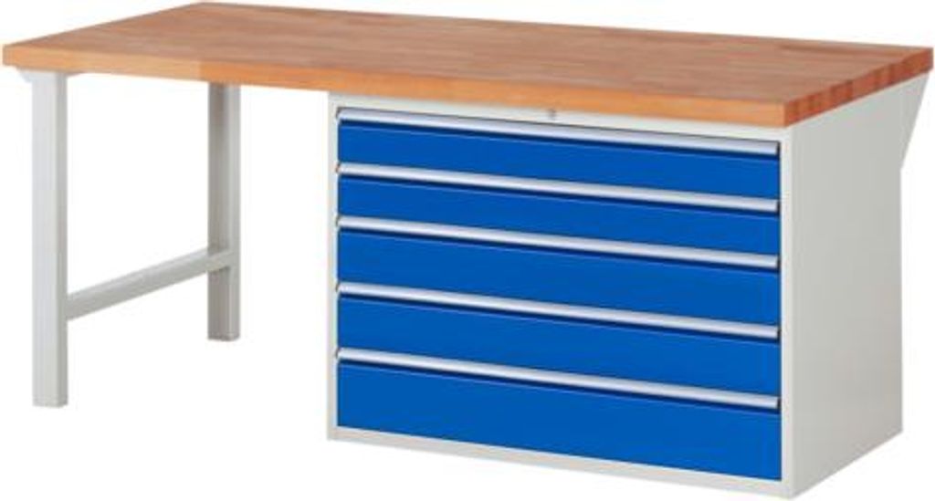 Werkbank mit 5 XXL Schubladen - Vollauszug - 120:2 / 150:2 / 180:1 - 890 x 2.000 x 900 mm (HxBxT) - Traglast 1.000 kg - Buche