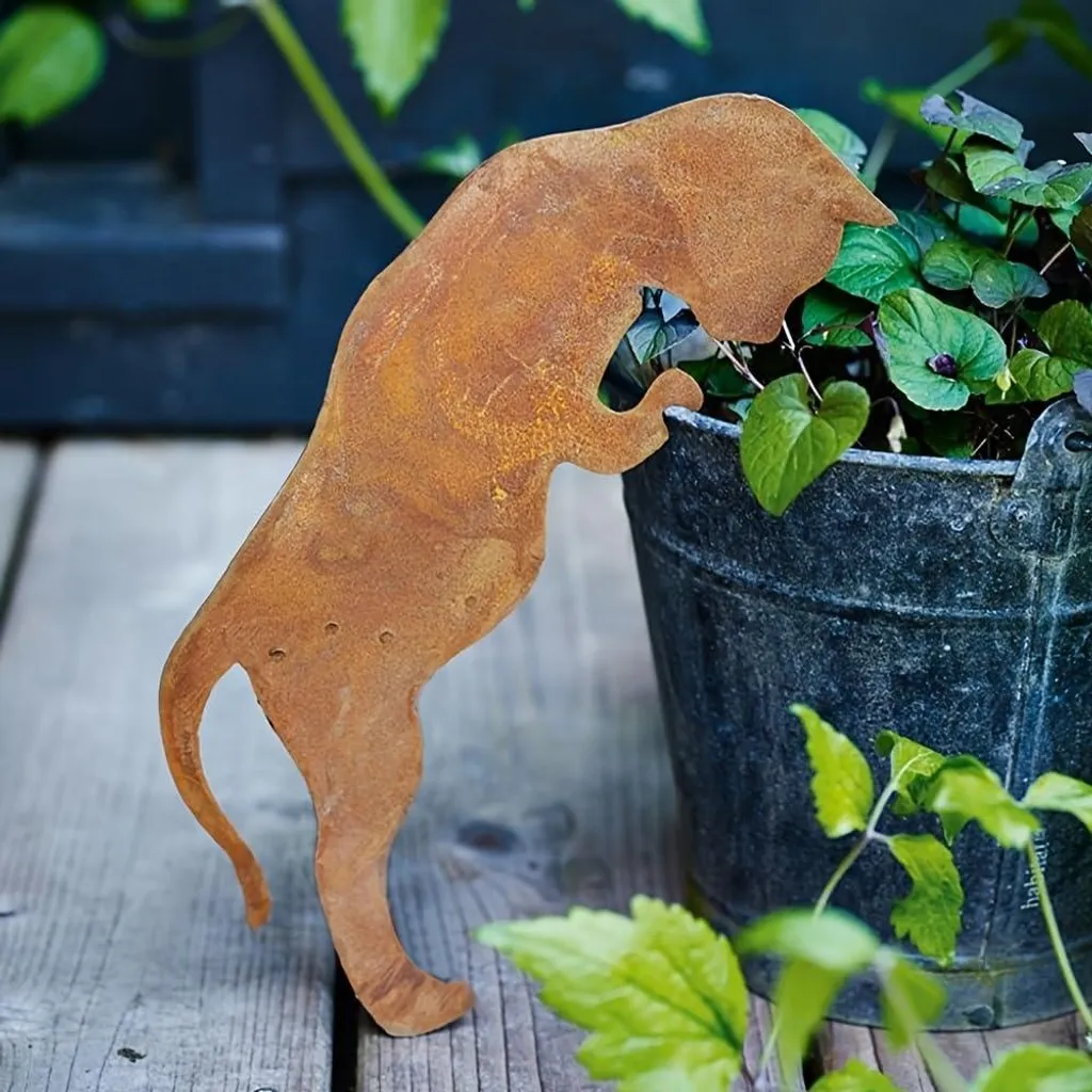 Déco Arbre et Jardin : Chat Silhouette Métal Rouillé pour Clôture Bois