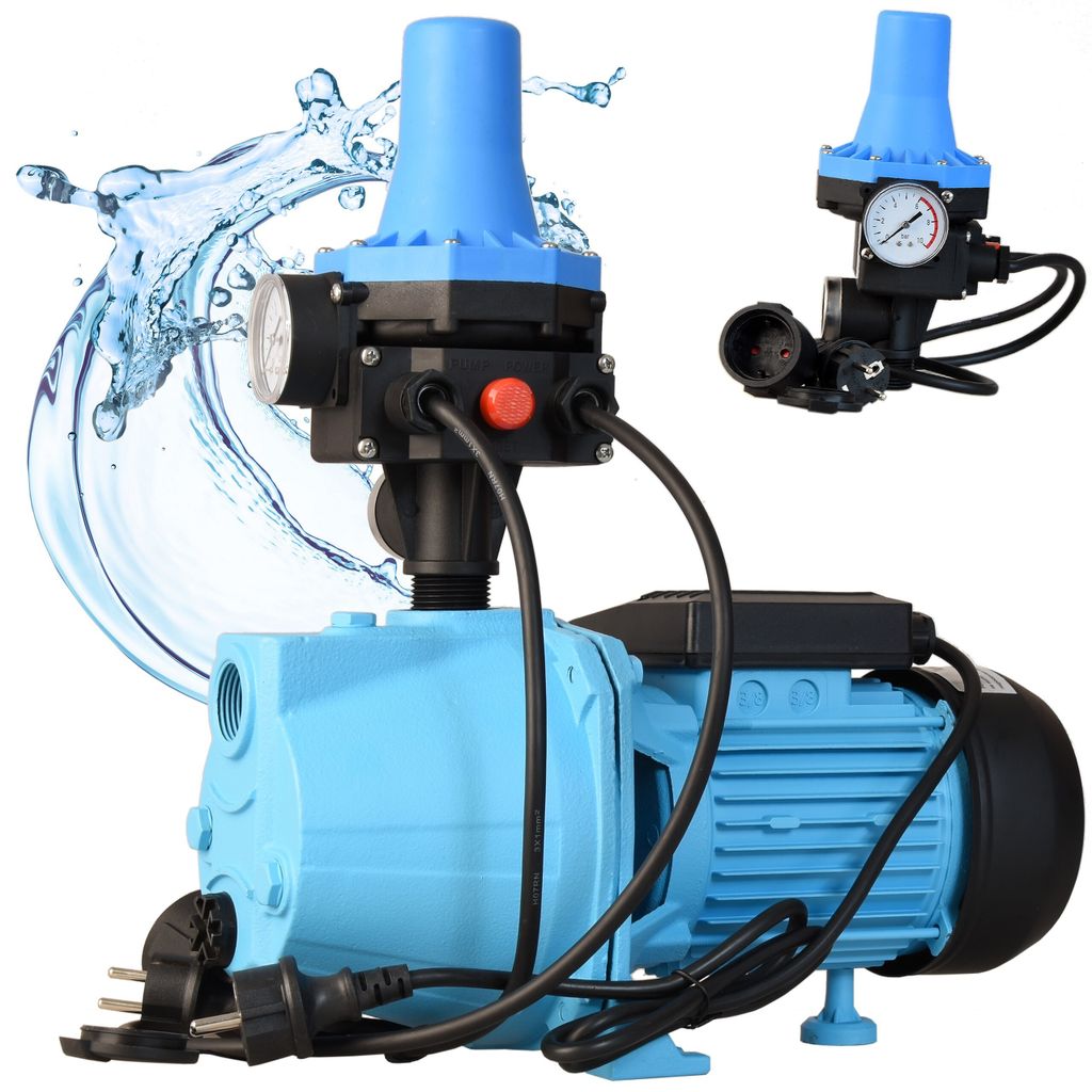 Wasserpumpe JET 100S mit Elektronische Druckschalter CSK 31 (3600l/h 1100W Förderhöhe 50m) - Einschaltdruck einstellbar - Pumpensteuerung