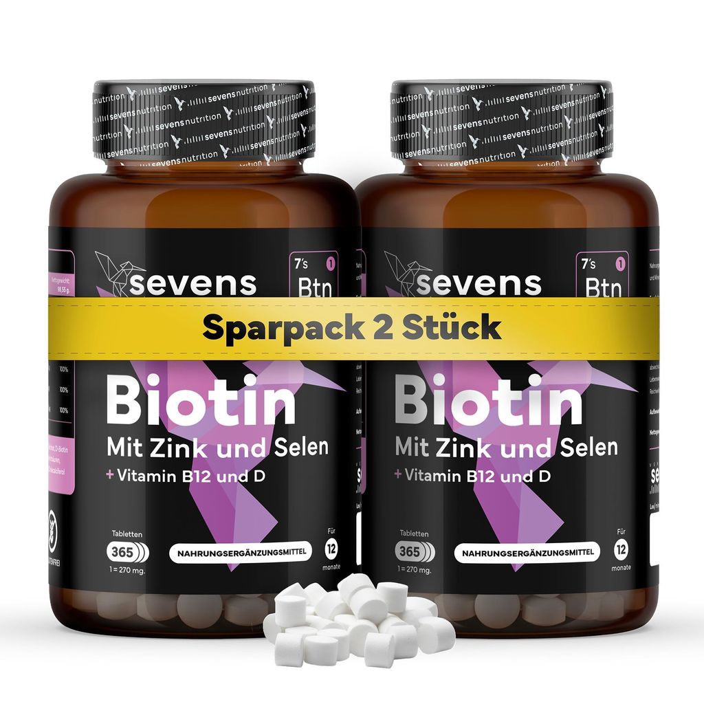 Pack 2x Biotin hochdosiert 10.000 mcg - Biotin Zink Selen B12 - Tabletten für Haarwuchs, Haut & Nägel, 730 Tabletten für 1 Jahr, Nahrungsergänz...