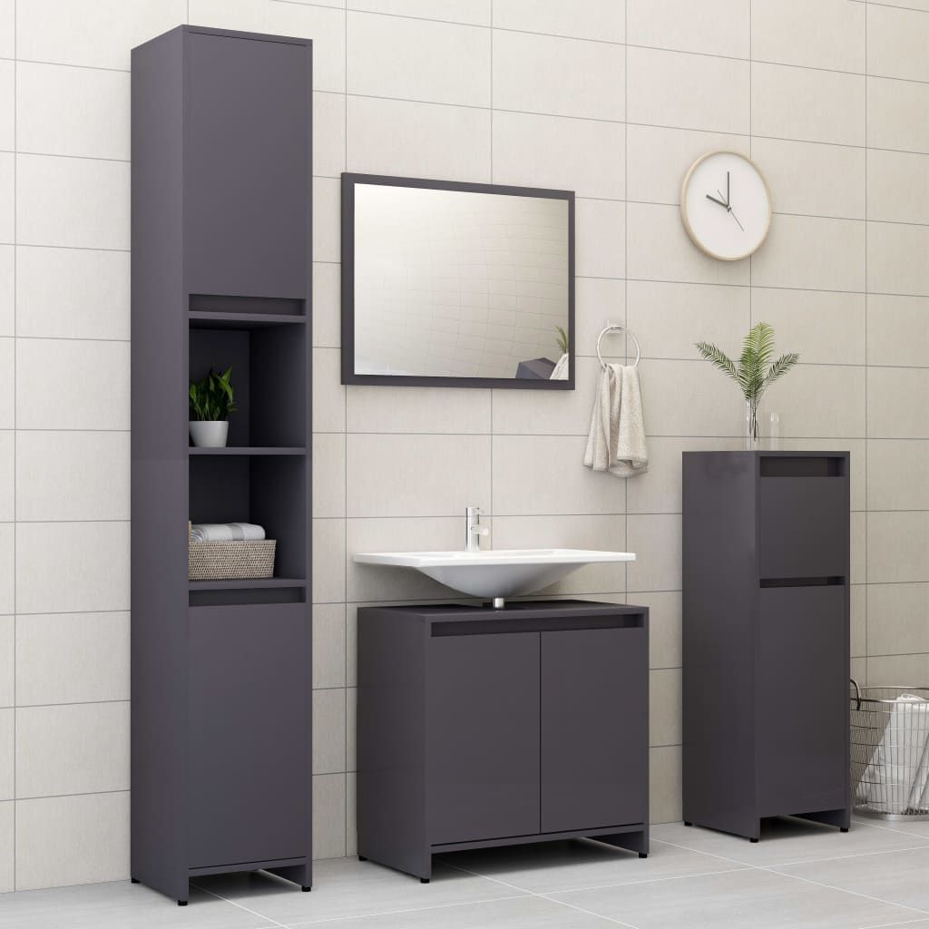 badmöbel-set badschrank badezimmermöbel hochglanz-grau spanplatte
