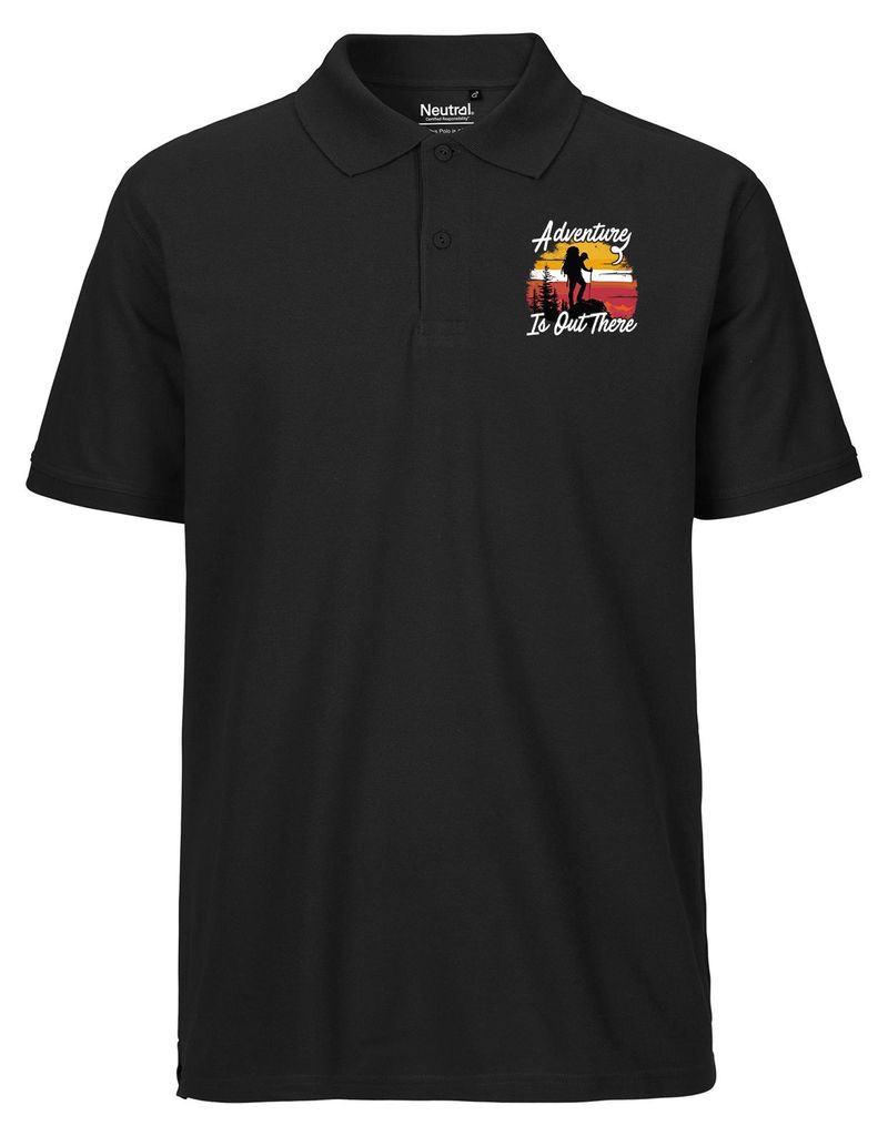 Huuraa Herren Polo Shirt Adventure is out there Backpacking XL Black Bio Baumwolle Fairtrade Poloshirt Geschenkidee