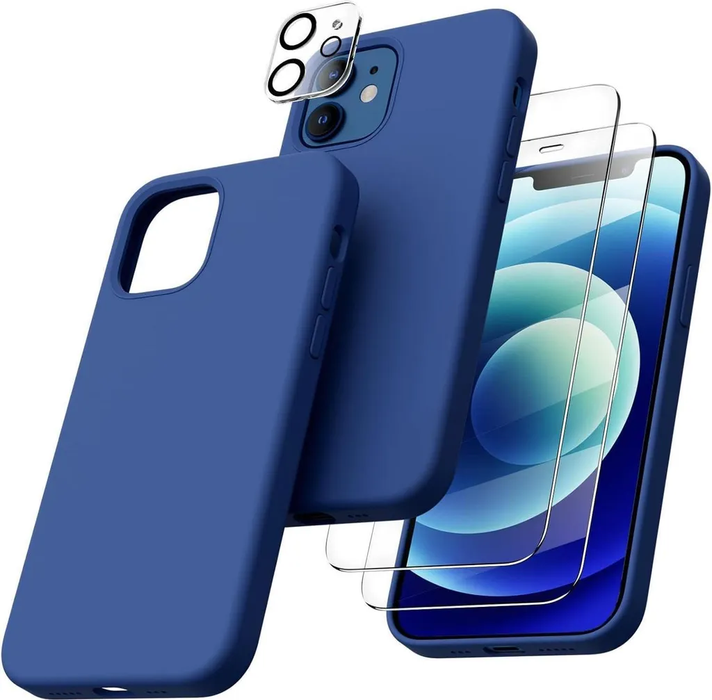 Kit Protezione iPhone 12 / 12 Pro 6.1: Cover Silicone + Vetro + Lente