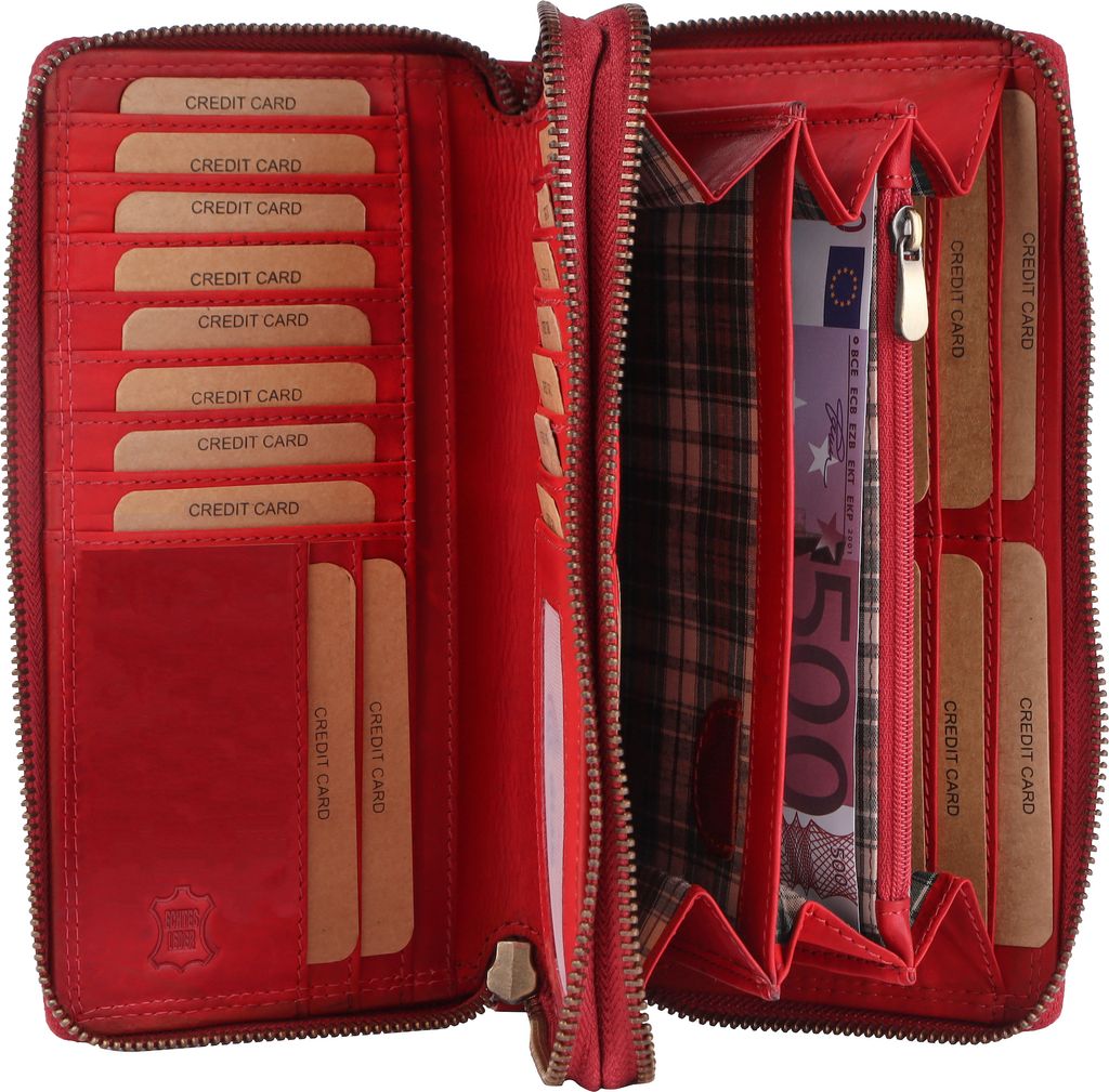 Benthill Damen Geldbörse Echt Leder XXL - Portemonnaie Groß mit RFID Schutz - Echtleder Vintage Damenbörse mit vielen Kartenfächer inkl. Gesche...