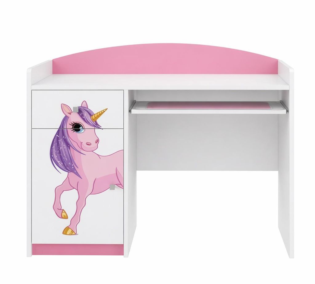 Kinderschreibtisch Pink-Weiß | Jugendmöbel Lernschreibtisch mit Stauraum | Stabiler PC-Tisch für das moderne Kinderzimmer