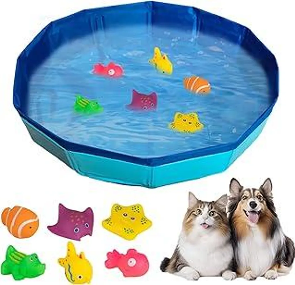 Piscina per gatti 50x10 cm, piscina pieghevole per gatti con 6 pesciolini, mini piscina per gatti e cani, piscina per cuccioli, vasca per gatti e cani, mini piscina per cani per l'estate (B)