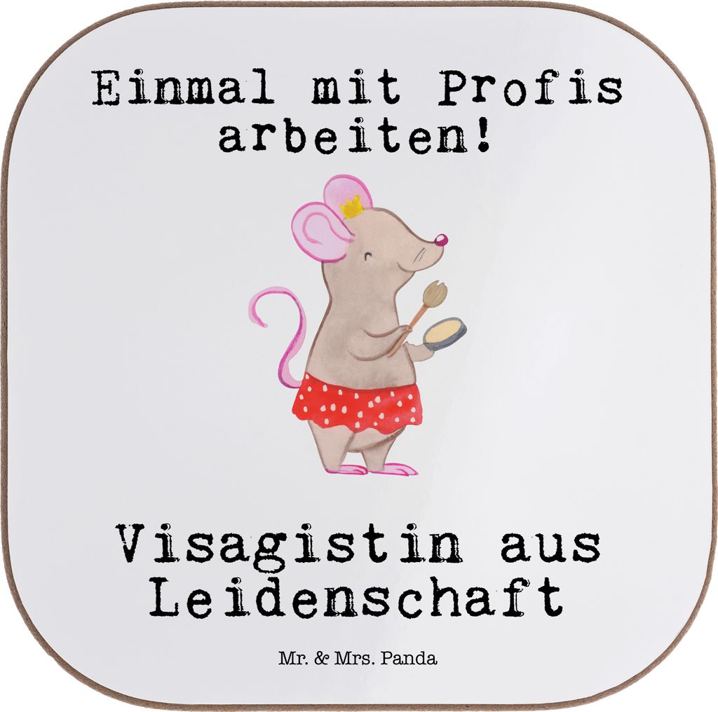 Mr. & Mrs. Panda Holzuntersetzer Visagistin Leidenschaft - Weiß - Geschenk, Beauty Salon, Flaschenuntersetzer, Ausbildung, Lustig, Spruch, Tischsc...
