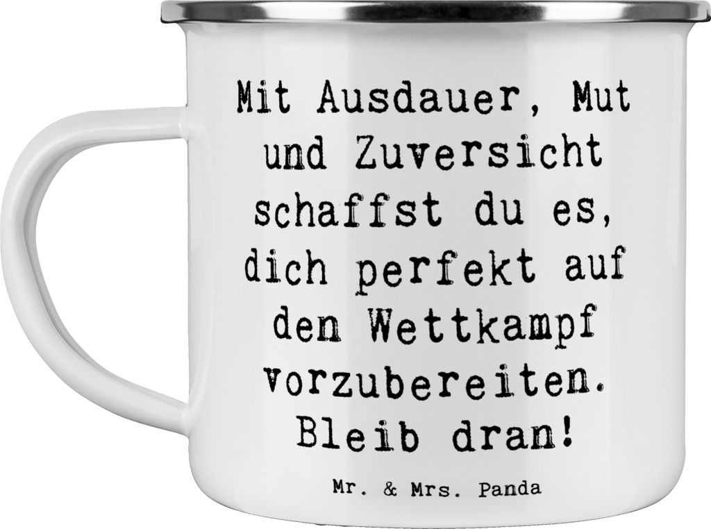 Mr. & Mrs. Panda Emaille Tasse Spruch Wettkampfvorbereitung meistern - Weiß - Geschenk, Schwimmen, Ziele erreichen, Trost, Motivation, Vertrauem, ...