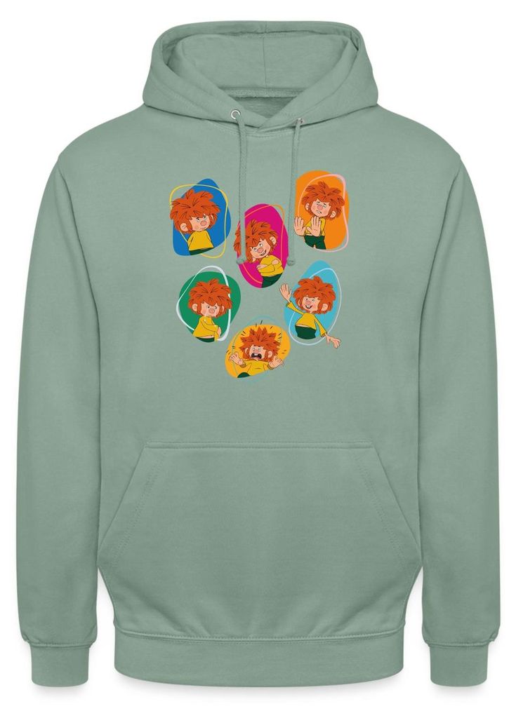 Spreadshirt Pumuckl Zeigt Verschiedene Emotionen Uni Hoodie, XXL, Graugrün