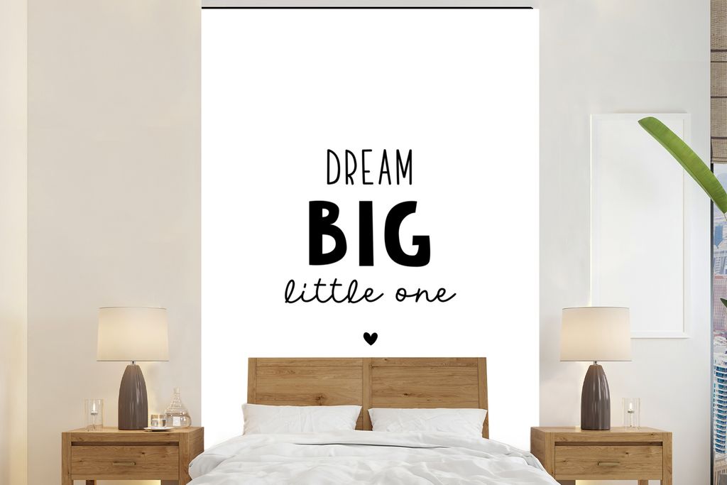 MuchoWow Fototapete für Wohnzimmer oder Schlafzimmer Wandtapete Vinyl Motivtapete Zitate - Dream big little one - Sprichwörter - Baby - Träume...