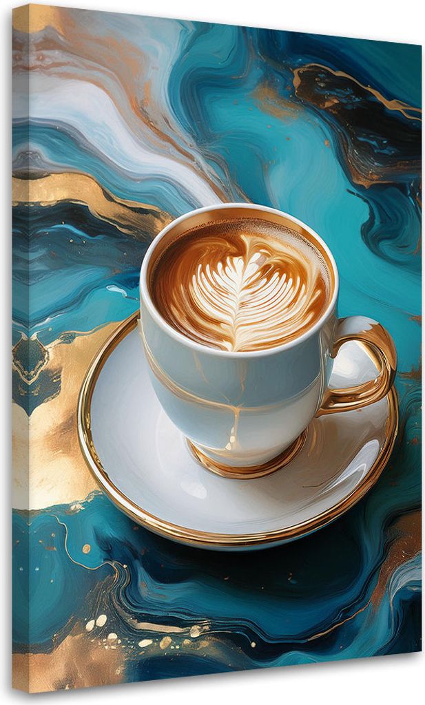 Leinwandbild Kaffeetasse Türkis Marmor 80x120 Feeby Türkis bild für die wand bereit zum aufhängen