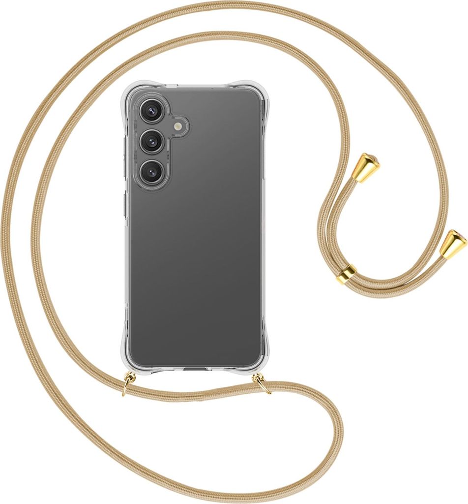 Handykette Backcover-Schutzhülle mit Band (Metall goldfarben) für Samsung S25 - caramel