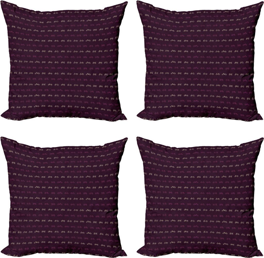 ABAKUHAUS Abenteuer Kissenbezug Set (4 Stück), Motorräder und Mofas, Moderner Doppelseitiger Digitaldruck, 45 cm x 45 cm, Dunkle Maroon Dunkle Ma...