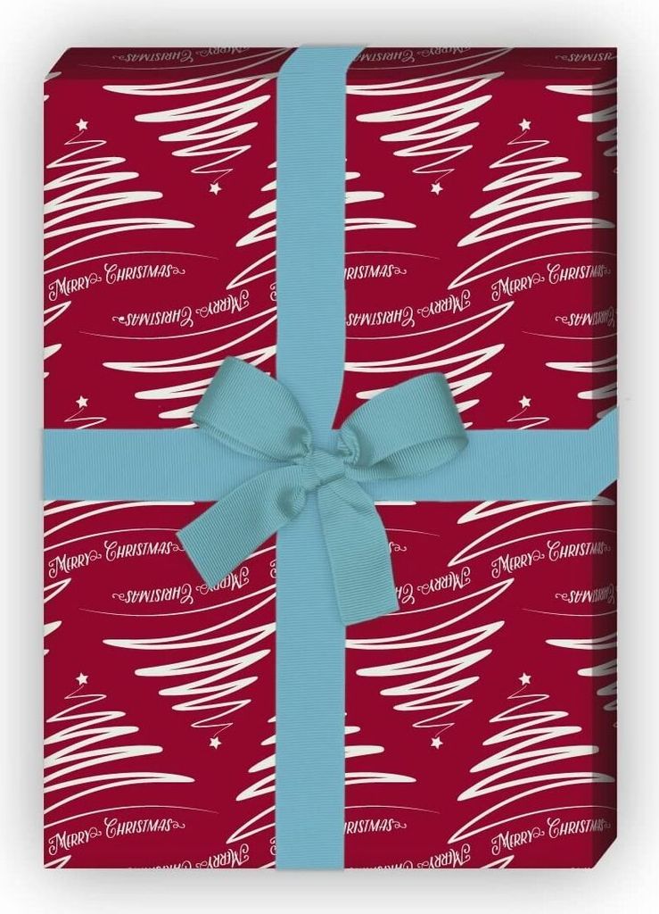 Weihnachts Geschenkpapier mit Weihnachtsbaum Merry Christmas, rot - G8227, 32 x 48cm