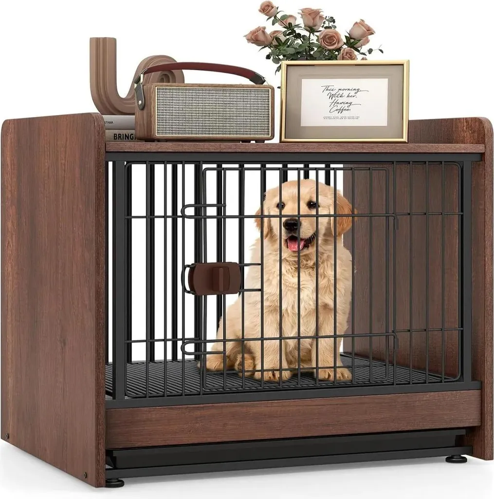 Cage chien 2 en 1 table de chevet marron 62x49x61 cm pour petit chien