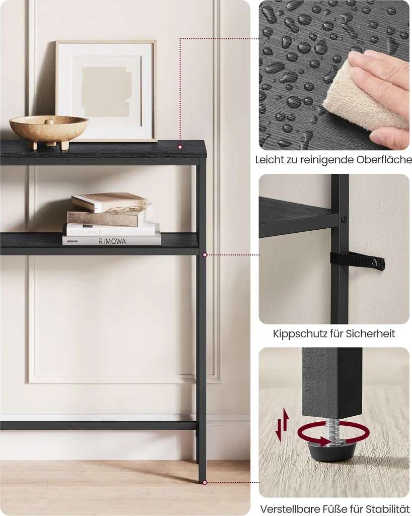 Table basse étroite gris anthracite et noir d'encre avec 2 tablettes - 6