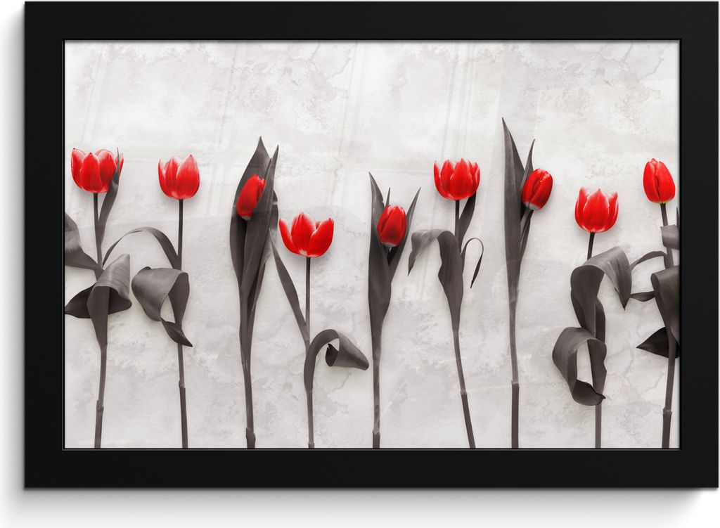 MuchoWow MuchoWow Gerahmtes Poster Blumen - Tulpen - Marmor 30x20 cm - Poster mit zchwarzem Bilderrahmen - Kunstdruck - Bild-Poster