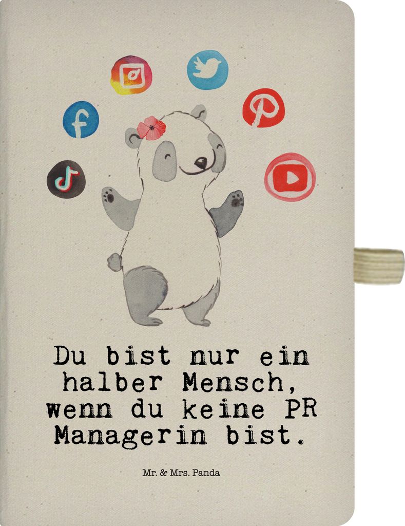 Mr. & Mrs. Panda Reisetagebuch PR Managerin Herz - Transparent - Geschenk, Journal, notizbuch, Tagebuch, A5 Kariert, DIN, Skizzenbuch