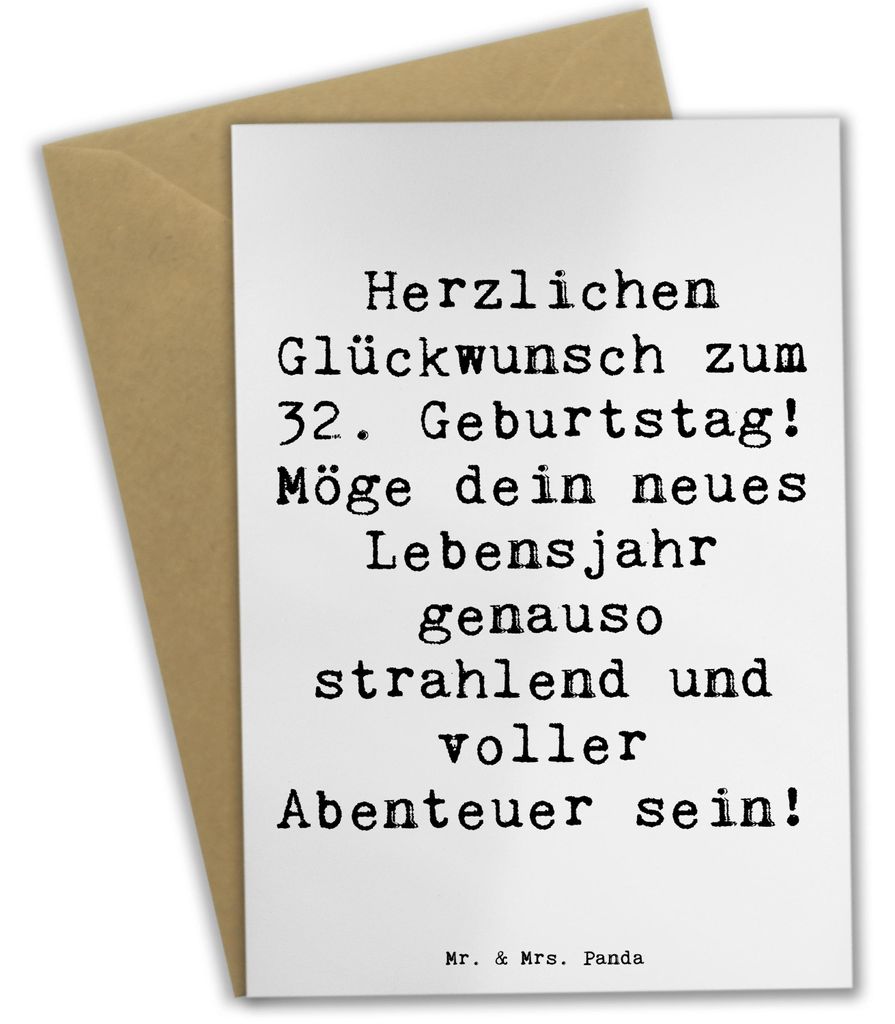 Mr. & Mrs. Panda babykarte Spruch 32. Geburtstag Abenteuer - Weiß - Geschenk, wertvoll, besondere Geschenke, aufregend, Geburtstagskind, hochzeits...