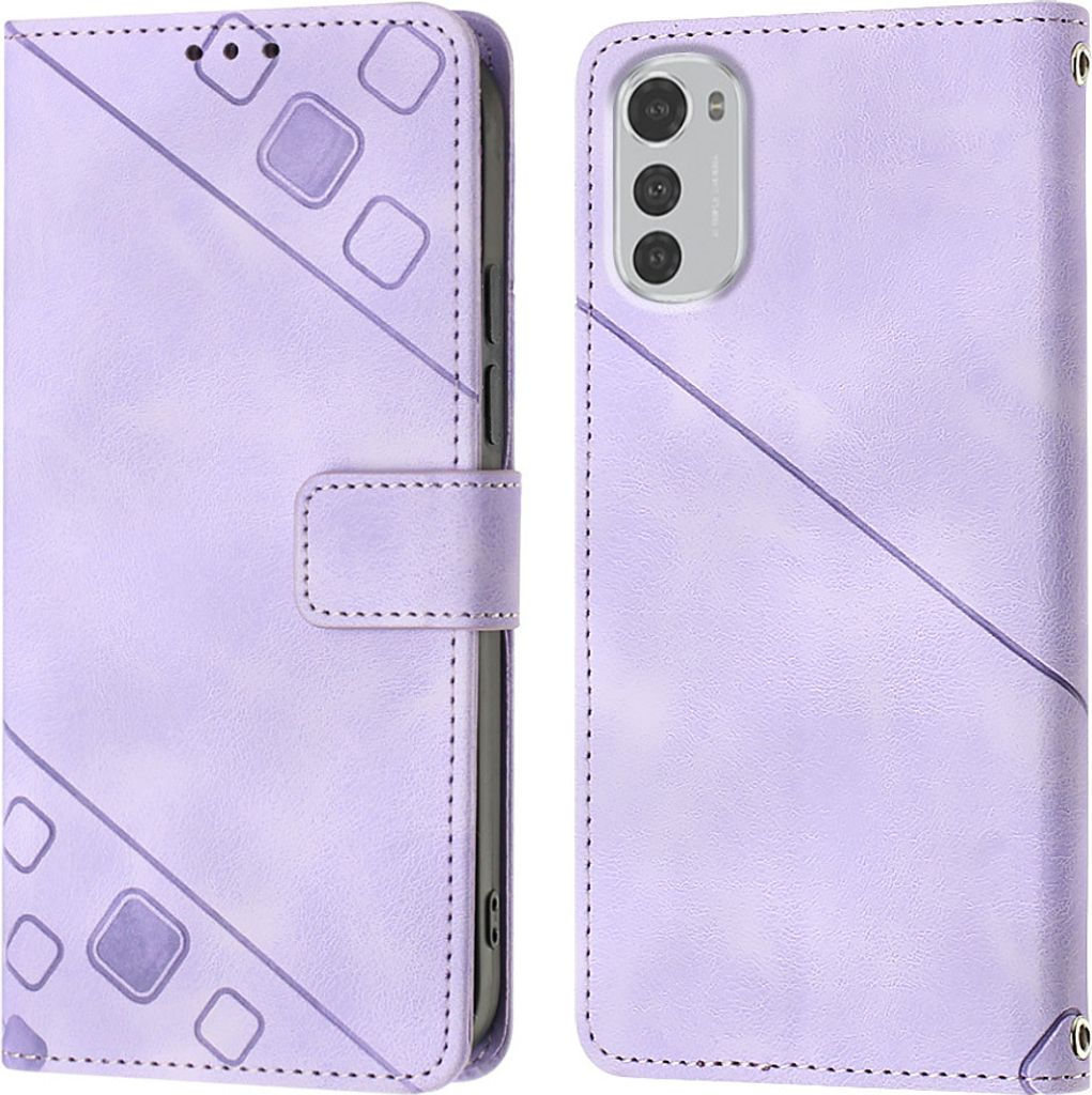 Hülle für Motorola Moto E32 4G/E32S Prägung Flip Leder Brieftasche Schutzhülle mit Ständer Lila