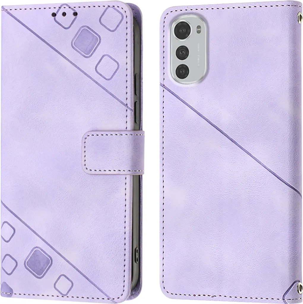Cover Moto E32S Viola in Rilievo: Portafoglio e Stand Elegante