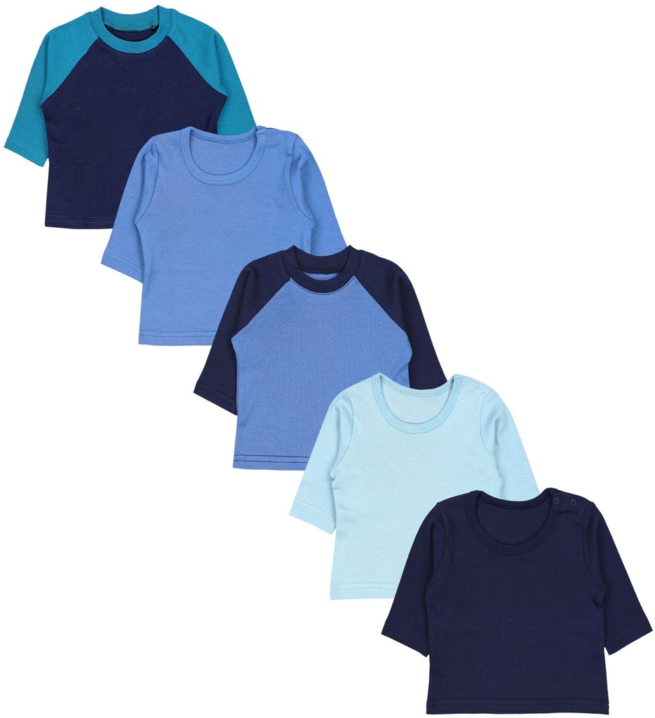 TupTam Baby Jungen Langarmshirt Gestreift 5er Set, Farbe: Reglan Blau Uni Mix, Größe: 92