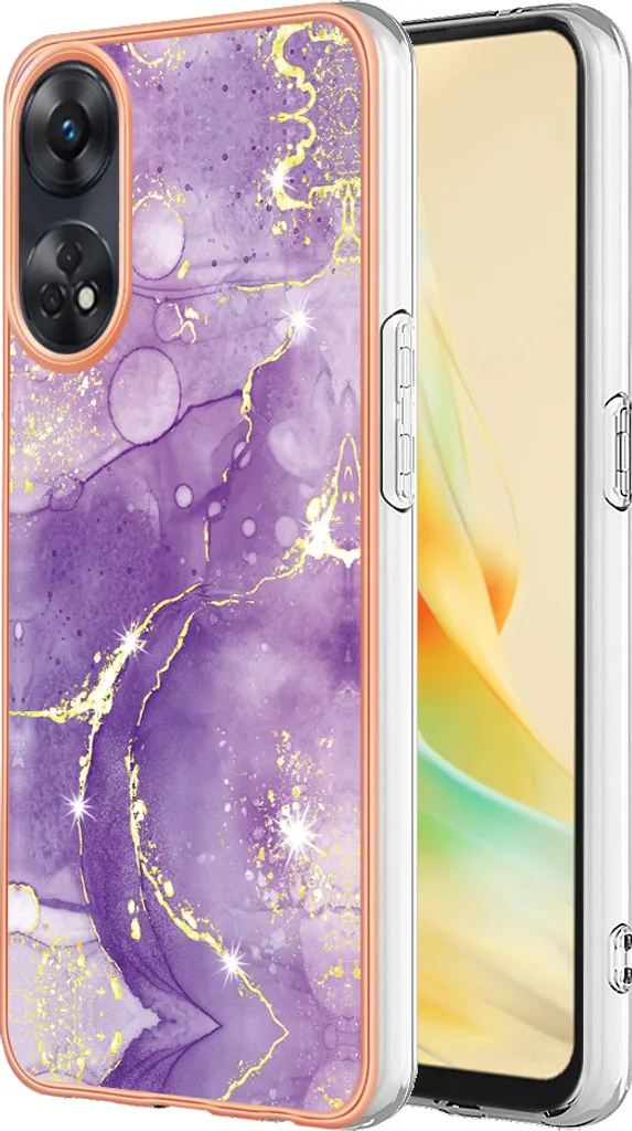 Cover Oppo Reno 8T 4G Marmo Viola - Sottile Antiurto in TPU Morbido