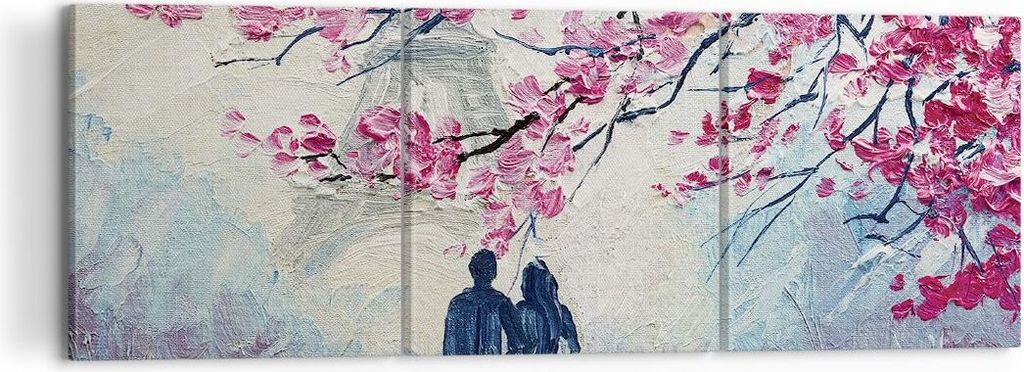Bild auf Leinwand - Leinwandbild - 3 Teile - Paar Paris Baum - 120x40cm - Wand Bild - Wanddeko - Wandbilder - Leinwanddruck - Bilder - Wanddekorati...
