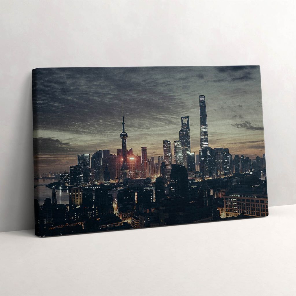 Panorama von Shanghai bei Nacht – Leinwandbild Wandbild – 30x20 cm – Leinwandbilder – Wandbilder – Schlafzimmer – Flur