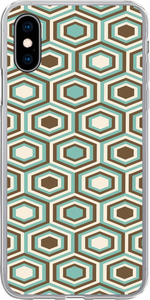 MuchoWow Handyhülle Schutzhülle Hülle für Telefoonhoesje iPhone X Retro - Honigwabe - Blau - Braun Silikon Softcase Handy Hülle - Handyhülle