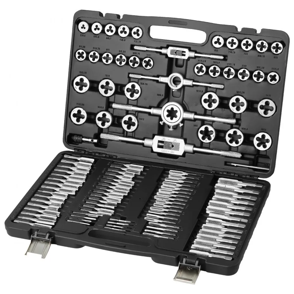 Jeu de tarauds et filières 110 pièces en acier carbone avec coffret