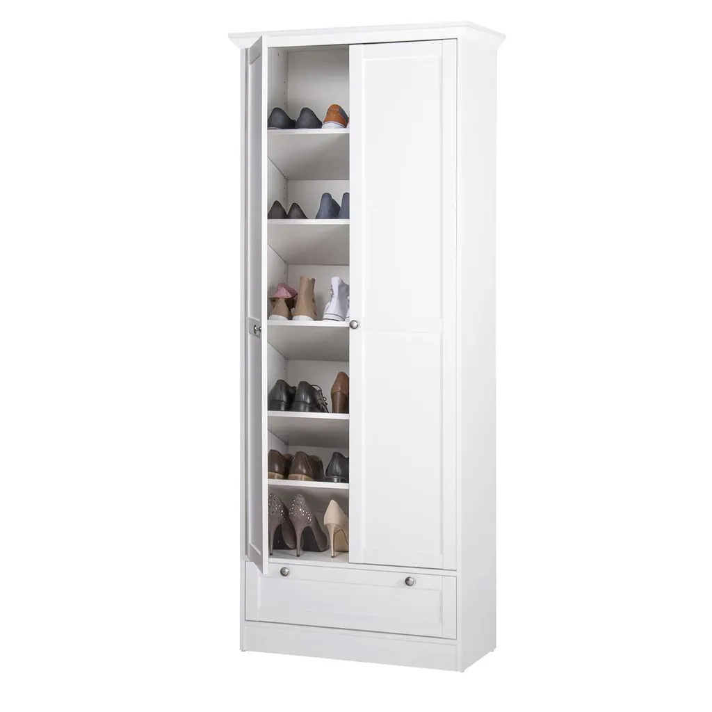 Armoire LANDWOOD 13 en bois blanc 2 portes et tiroir, finition moulurée