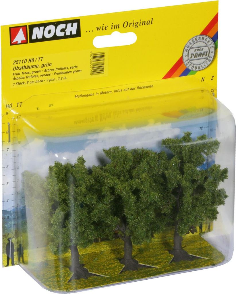 NOCH Obstbäume, grün, 3 Stück, 8 cm hoch für Modellbau in den Spurweiten H0, TT