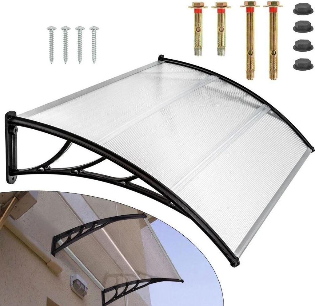 Vordach/Überdachung - 150 cm - Polycarbonat - Aluminiumrahmen - UV-Schutz - Wandmontage - Hellgrau