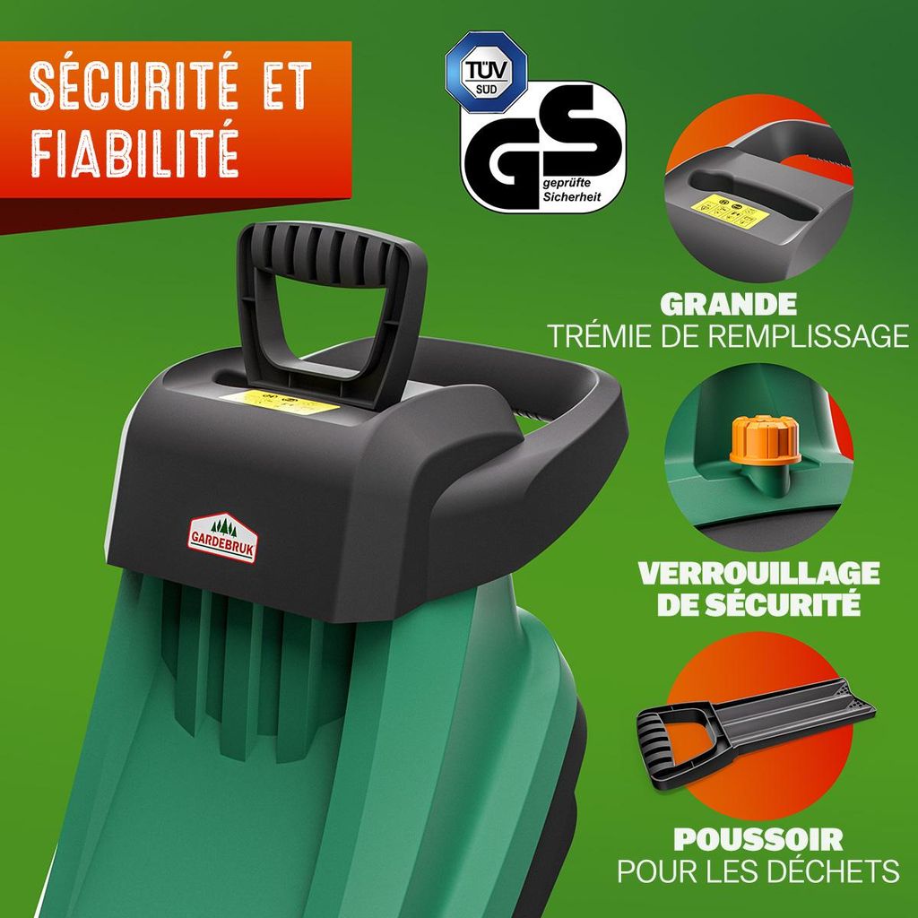 GARDEBRUK® Broyeur de végétaux électrique 2.400W broyeur de Image du produit 