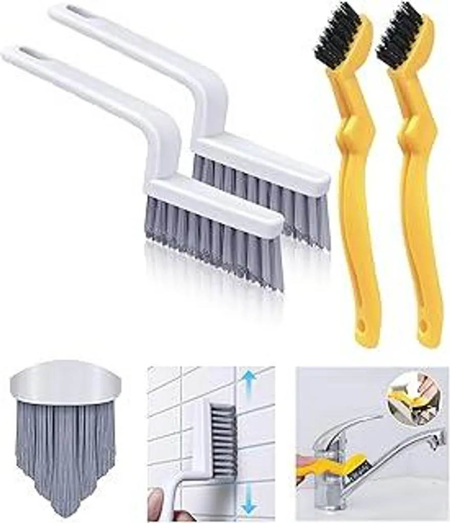 Kit 4 Spazzole Pulizia Fughe Piastrelle Setole Dure Design Ergonomico