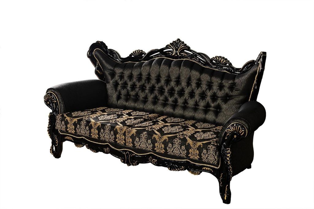 2tlg.Sofagarnitur für das Wohnzimmer 3+1Sitzeschwarzes Sofa und SesselGoldmuster