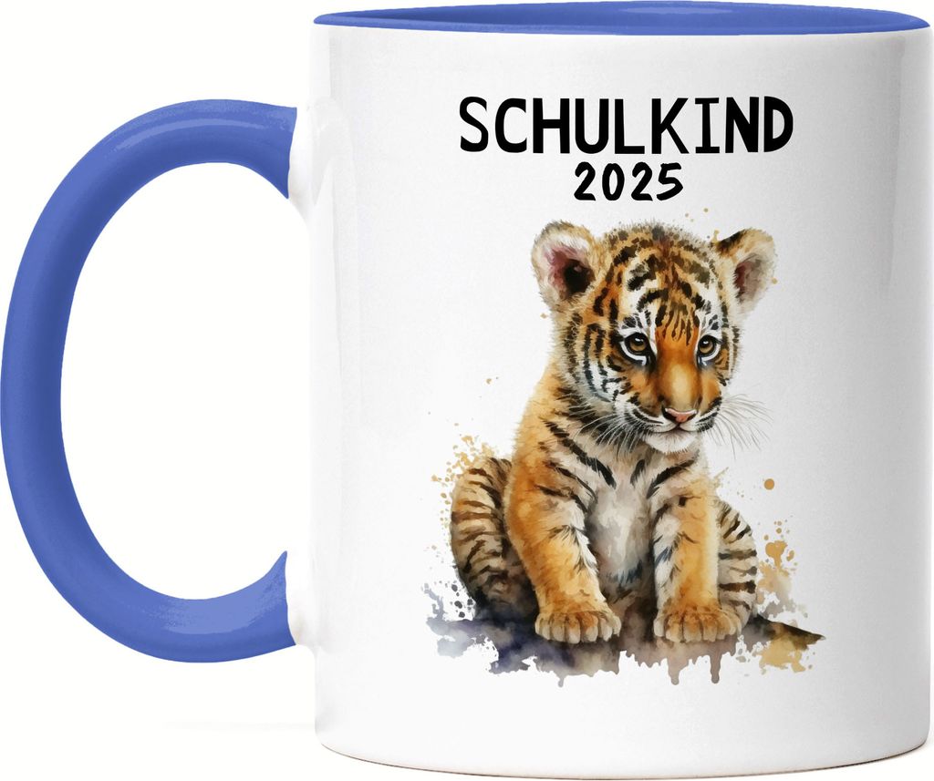 Schulkind 2025 Tiger Tasse Blau Schulstart Geschenk zur Einschulung Sohn Schulanfang Schuleinführung