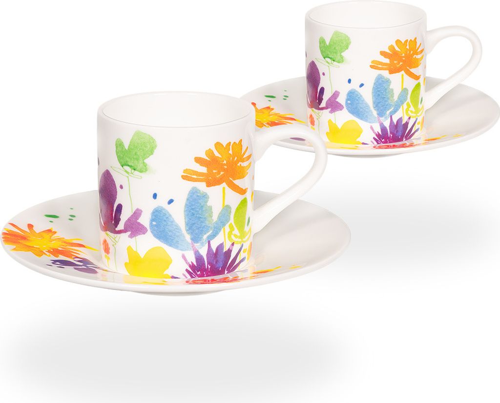 tea4chill Könitz Espresso Tassen Set Victoria Lowe - Full Bloom. 2 Kaffeetassen 65ml aus Fine Bone China Porzellan. Espressotassen modern, bunt