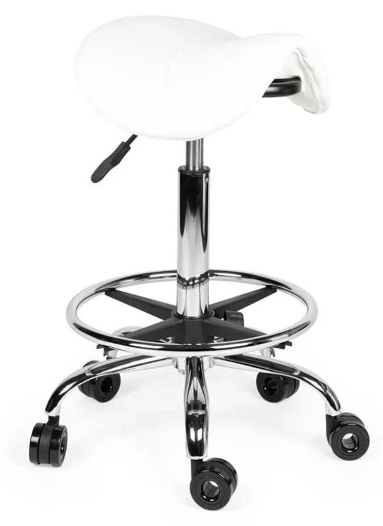Friseurhocker Weiß Auf Räder - Standard / mit Fußstütze