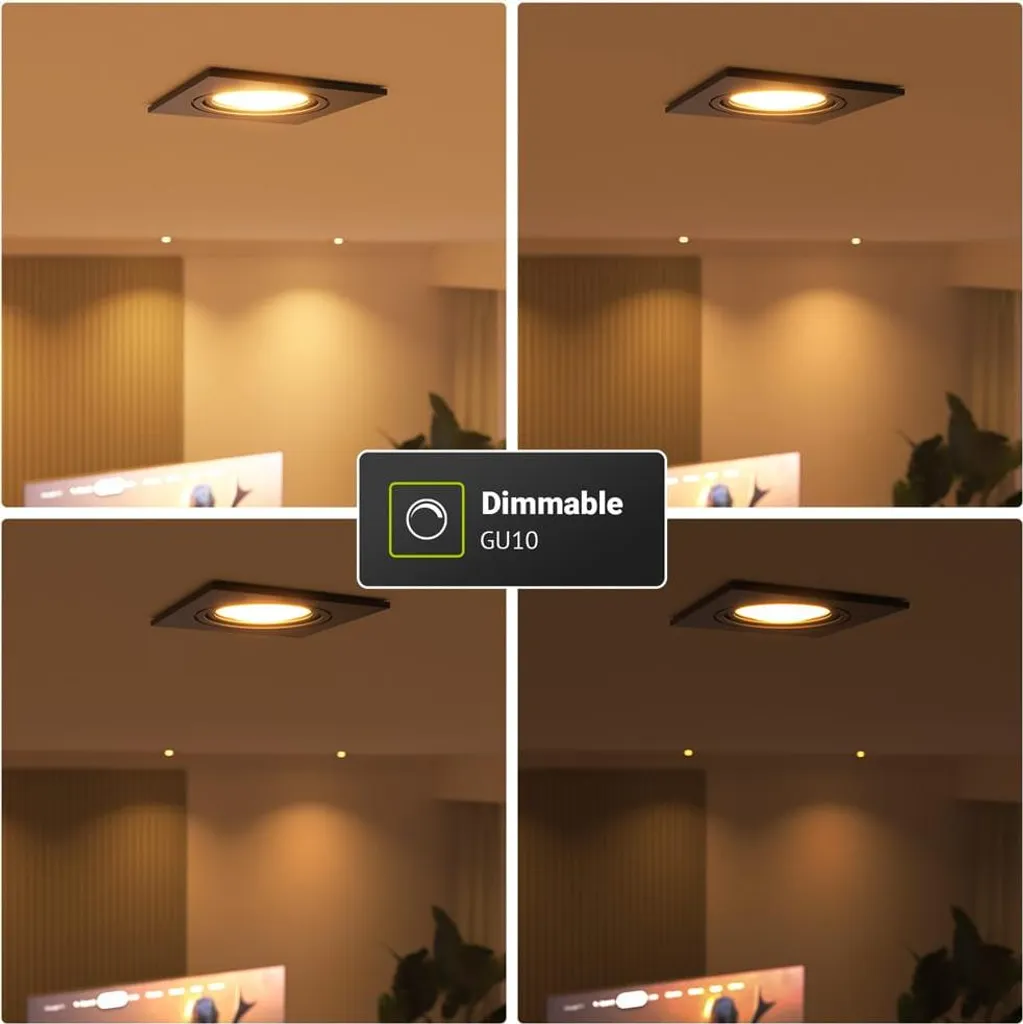 Spot LED à encastrer Carré Noir Orientable pour Plafond GU10 2700K