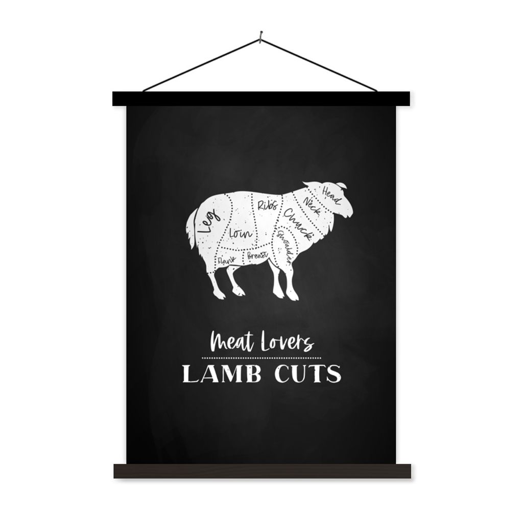 MuchoWow Textilposter Hammelfleisch - Küche - Fleisch - BBQ 40x53 cm mit schwarzem Rahmen - Abbildung
