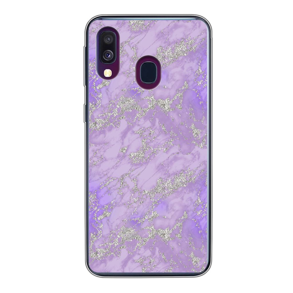 MuchoWow Handyhülle Schutzhülle Hülle für Samsung Galaxy A40 Marmor - Lila - Muster Silikon Softcase Handy Hülle - Handy-Tasche
