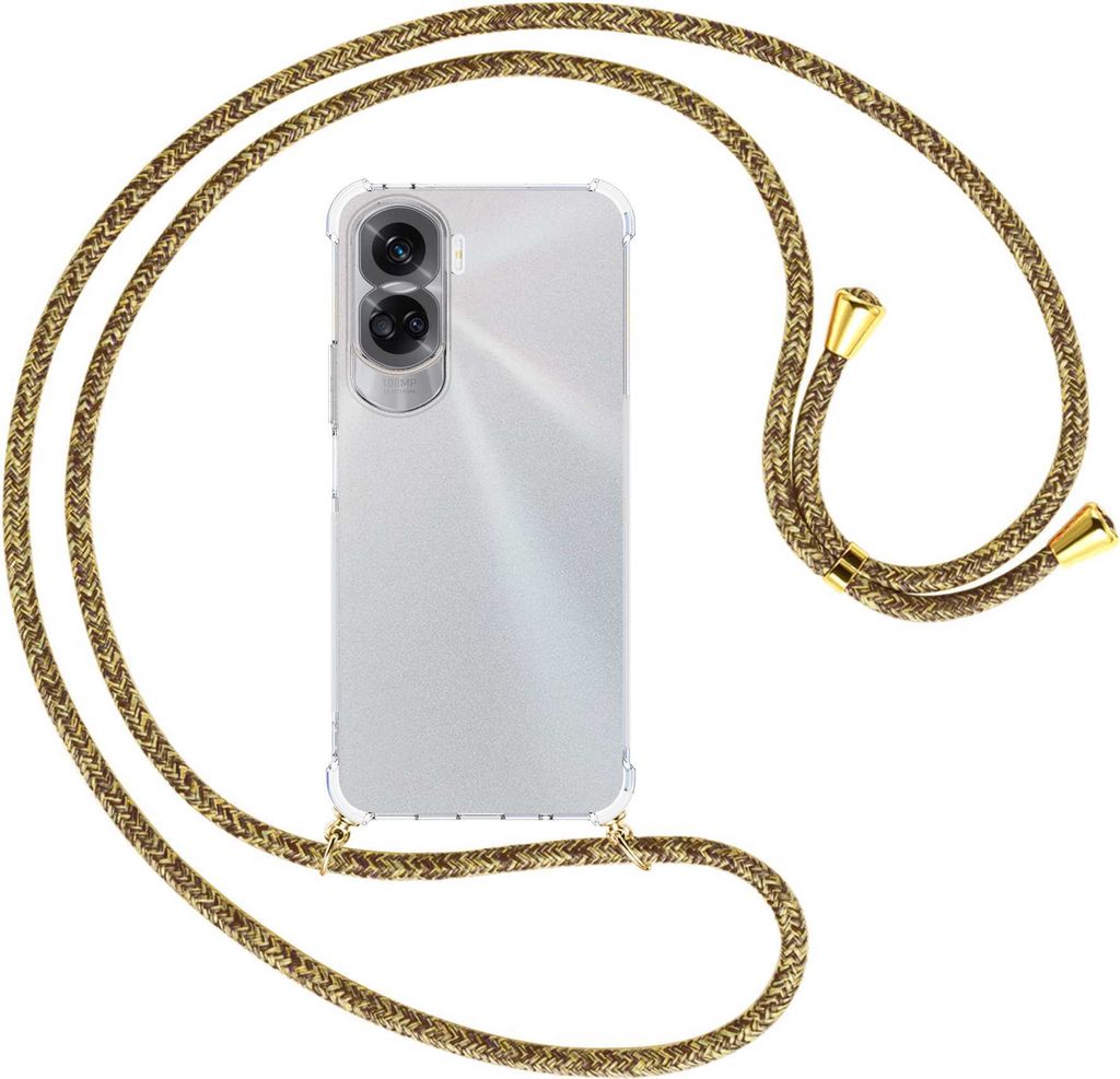 Handykette Backcover-Schutzhülle mit Band (Metall goldfarben) für Honor 90 Lite 5G (6.7'') - braun+beige