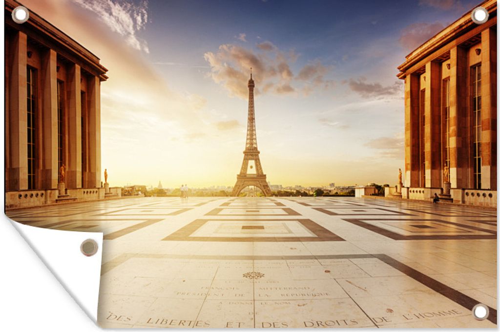 MuchoWow 120x80 cm Outdoor-Poster Gartendeko Sichtschutz Garten Poster für den Garten Foto vom Trocaderos-Platz mit dem Eiffelturm im Hintergrund