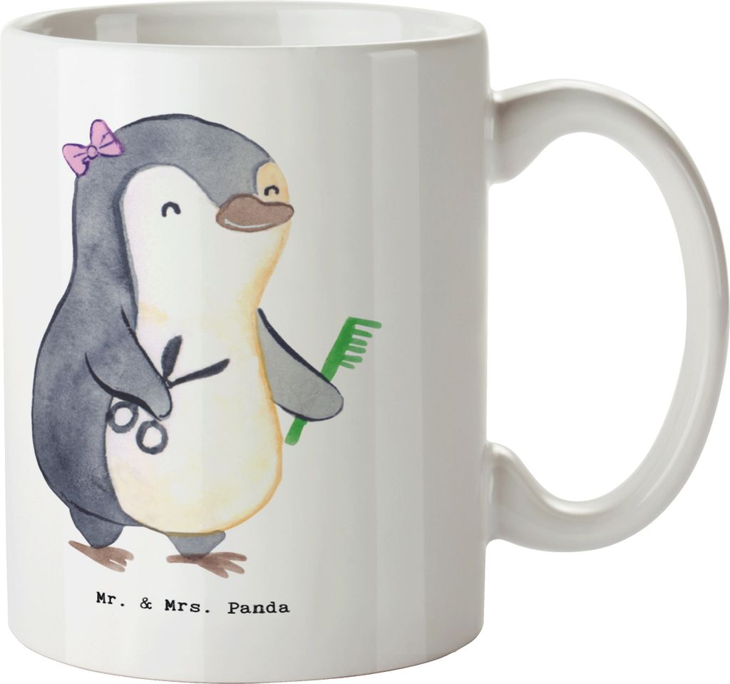 Mr. & Mrs. Panda Trinkbecher Hairstylistin Herz - Weiß - Geschenk, Kaffeetasse, Eröffnung Friseur, Frisörin, Haare Schneiden, Friseursalon, Tass...