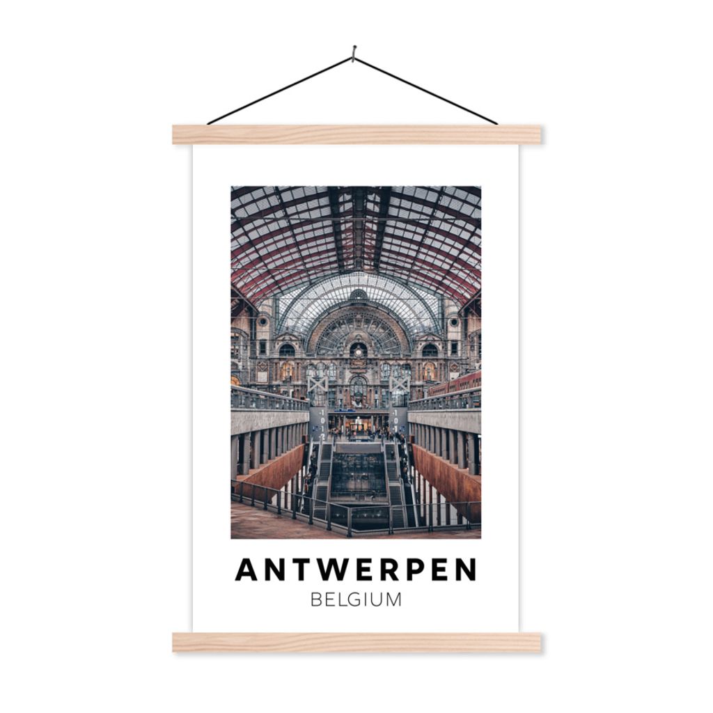 MuchoWow Textilposter Antwerpen - Belgien - Zug 120x180 cm mit holzfarbenen Rahmen - Textil-Plakat