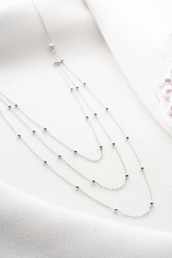 Collier en argent rhodié à 3 rangées et perles Dorika pour femme