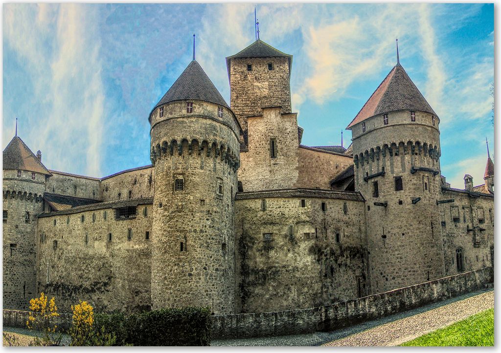 Tulup Leinwandbild - 100x70 cm - Wandkunst - Drucke auf Leinwand - Leinwanddruck - Sehenswürdigkeiten & Architektur - Mehrfarbig - Schloss Schweiz
