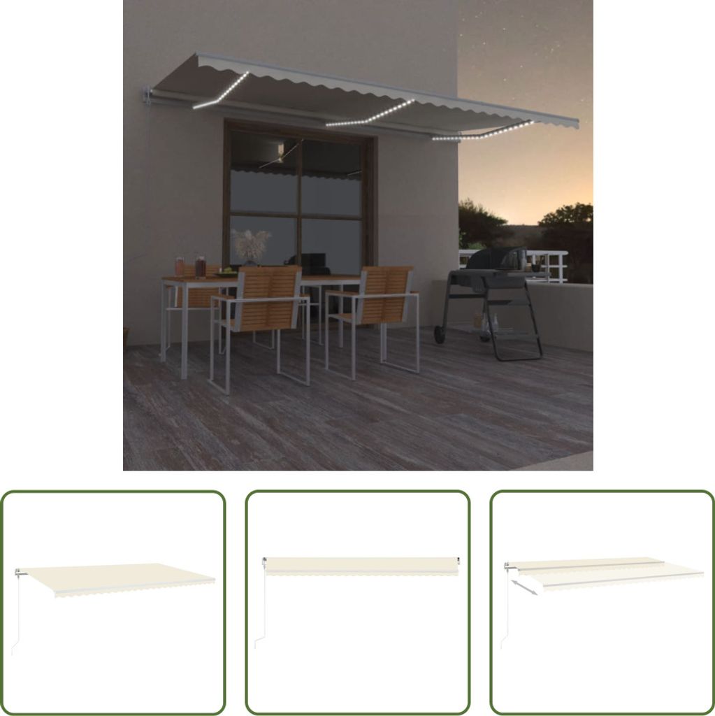 The Living Store Automatische Markise mit LED & Windsensor 600x300 cm Creme